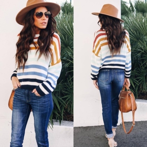 Paris&Pearle Sweaters - Leticia Striped Soft Knit Crew Neck Sweater